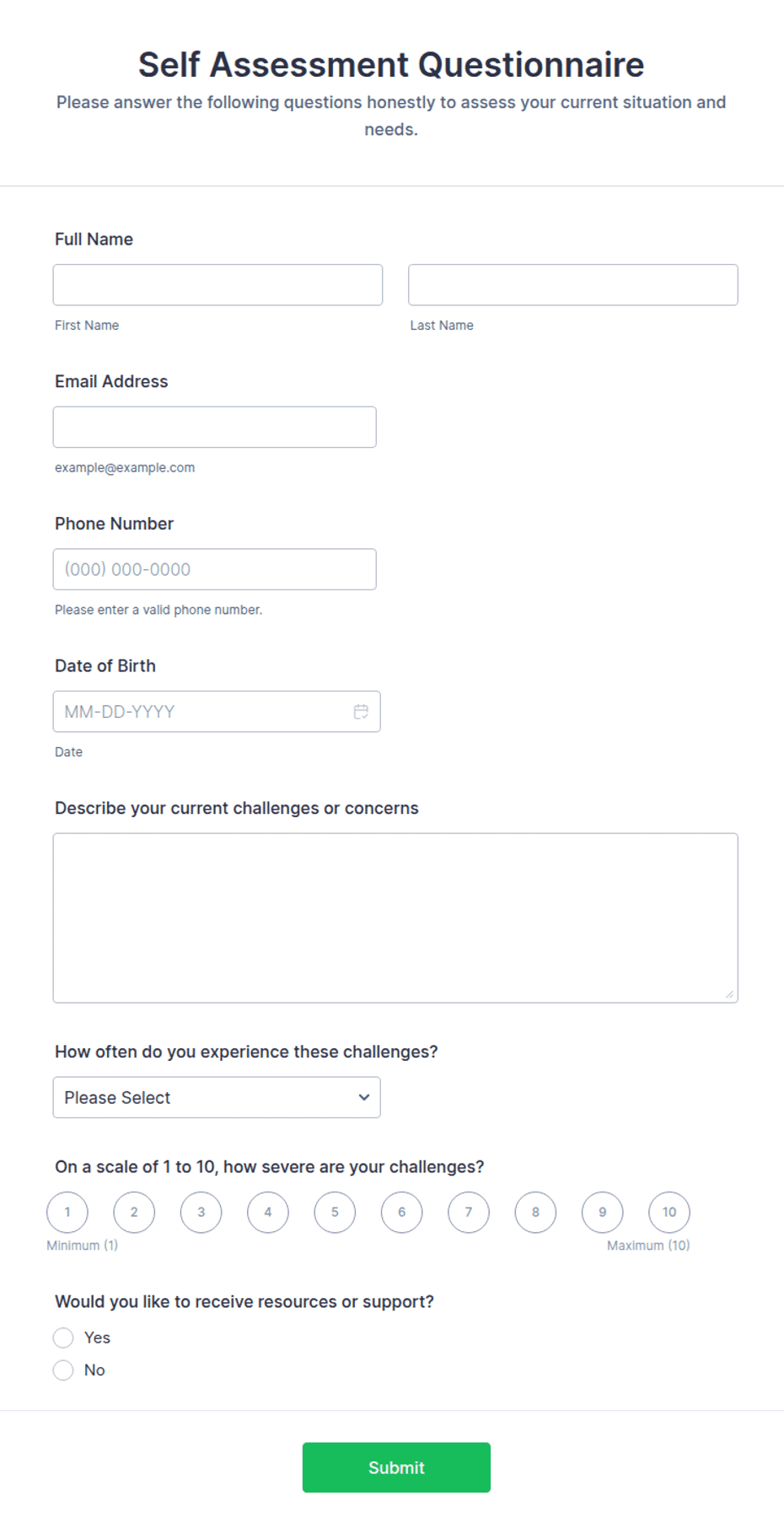 Self Assessment Questionnaire Form Template | Jotform