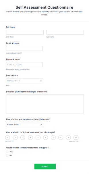Self Assessment Questionnaire Form Template