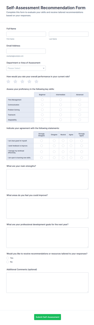 Self Assessment Recommendation Form Template
