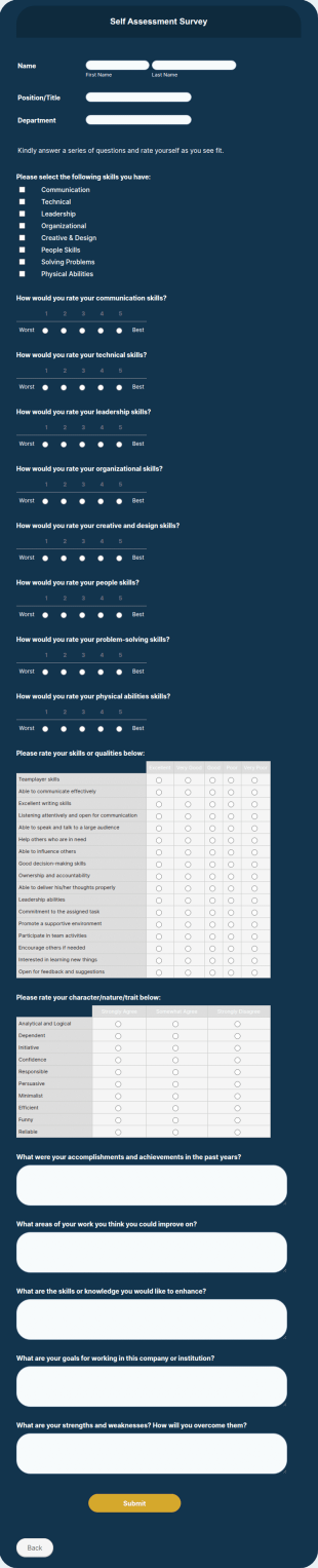 Self Assessment Survey Form Template