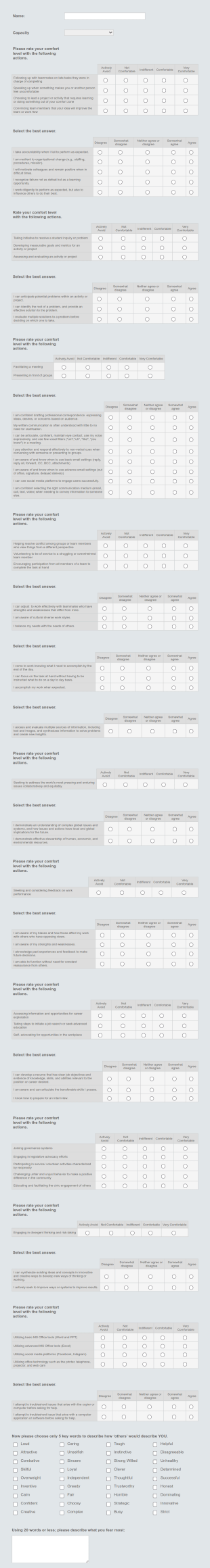 Self Assessment Tool Form Template