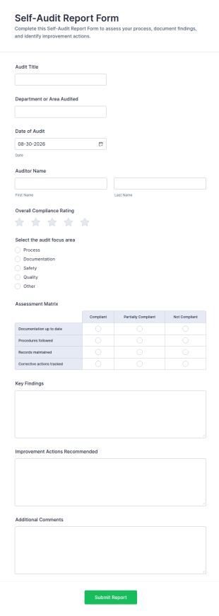 Self Audit Report Form Template
