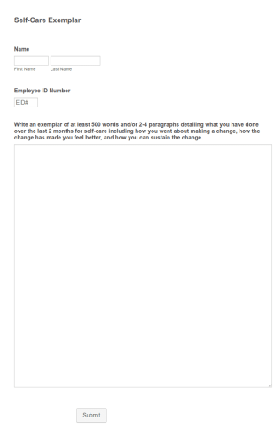 Self Care Exemplar Form Template