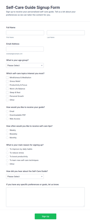 Self Care Guide Signup Form Template