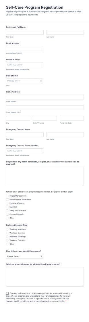 Self Care Program Registration Form Template