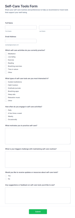 Self Care Tools Form Template