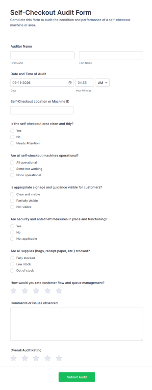 Self Checkout Audit Form Template