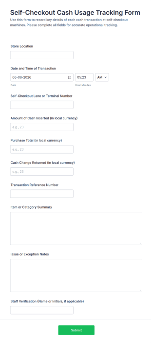 Self Checkout Cash Usage Tracking Form Template