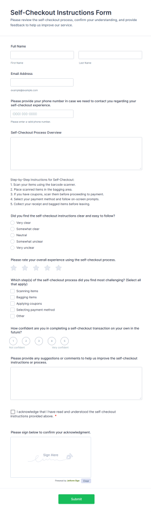 Self Checkout Instructions Form Template
