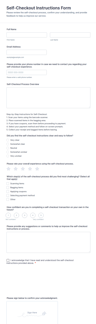 Self Checkout Instructions Form Template