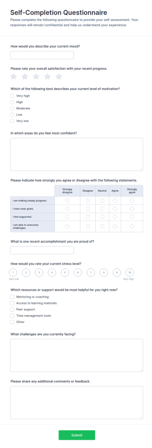 Self Completion Questionnaire Form Template