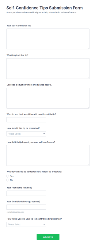 Self Confidence Tips Submission Form Template