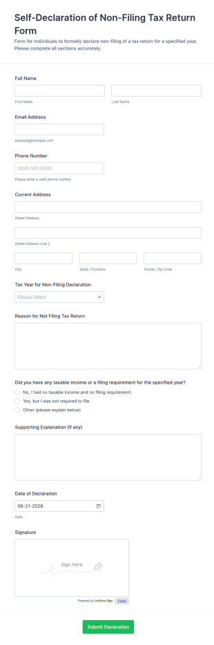 Self Declaration Of Non Filing Tax Return Form Template