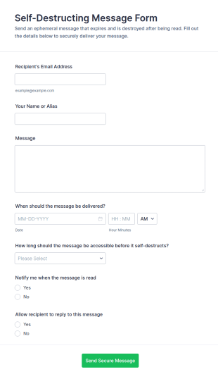 Self Destructing Message Form Template
