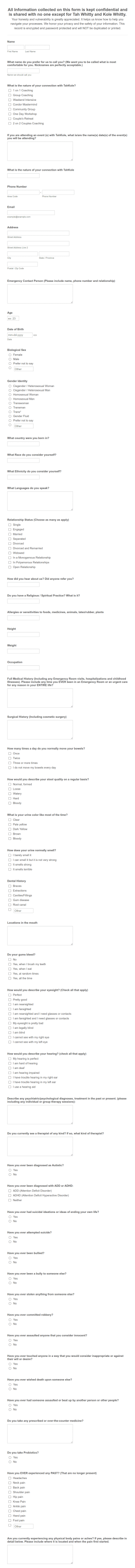 Self Development And Life History Assessment Form Template