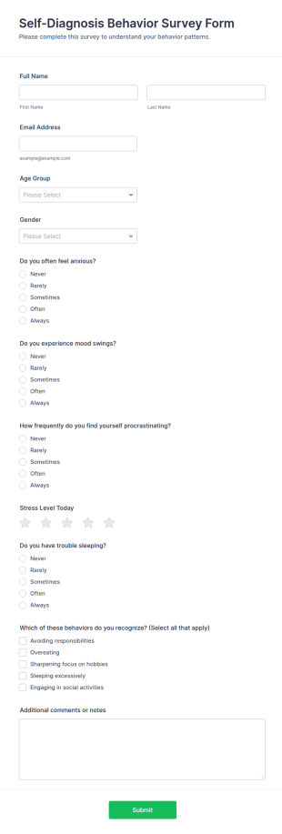 Self Diagnosis Behavior Survey Form Template