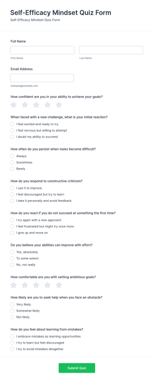 Self Efficacy Mindset Quiz Form Template