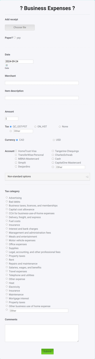 Self Employed Business Expenses Form Template