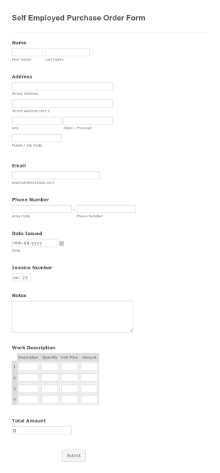 Self Employed Purchase Order Form Template