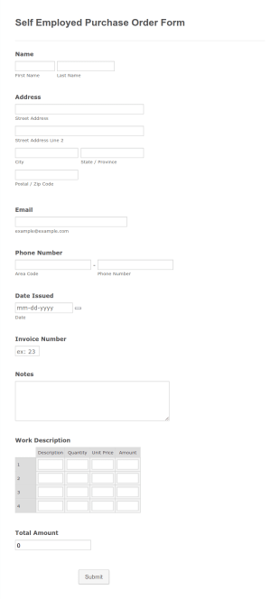 Self Employed Purchase Order Form Template