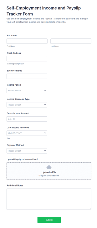 Self Employment Income And Payslip Tracker Form Template