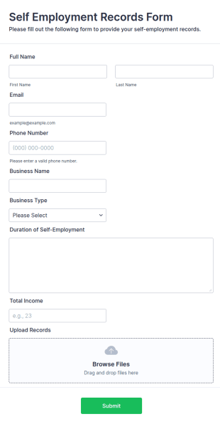 Self Employment Records Form Template