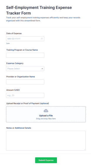 Self Employment Training Expense Tracker Form Template
