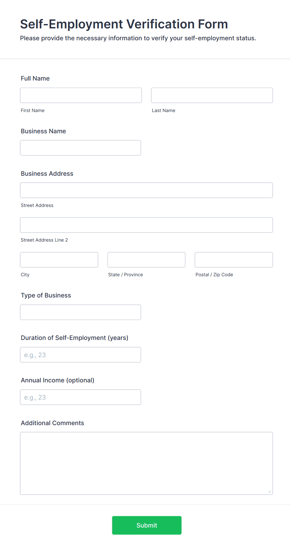 Self-Employment Verification Form Template | Jotform