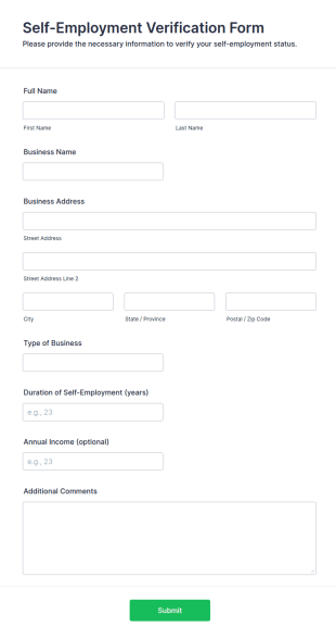 Self Employment Verification Form Template