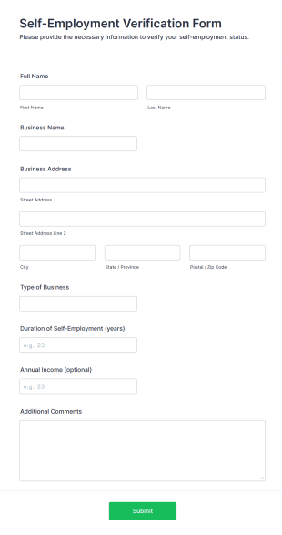 Self Employment Verification Form Form Template