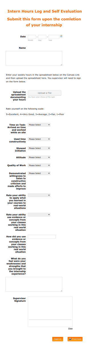 Intern Self Evaluation Form Template