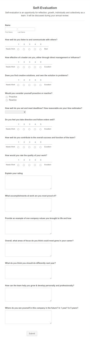 Self Evaluation Form Template