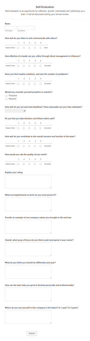 Self Evaluation Form Template