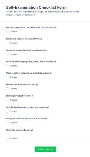 Self Examination Checklist Form Template