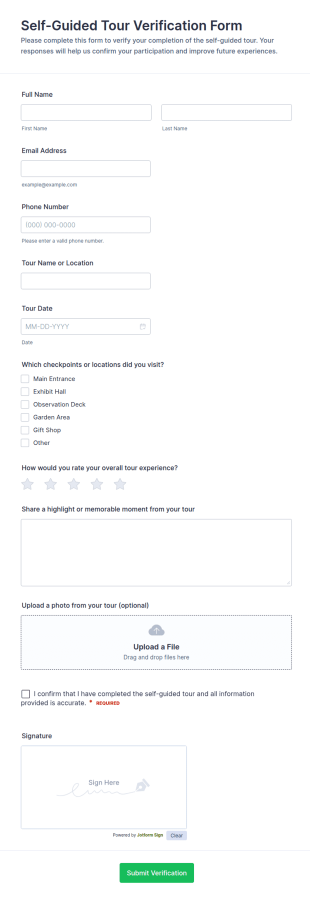 Self Guided Tour Verification Form Template