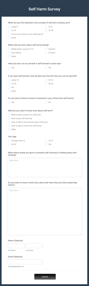 Self Harm Survey Form Template