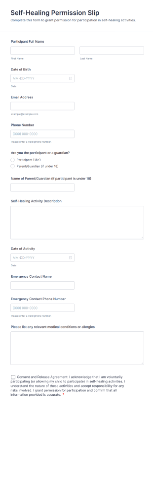 Self Healing Permission Slip Form Template