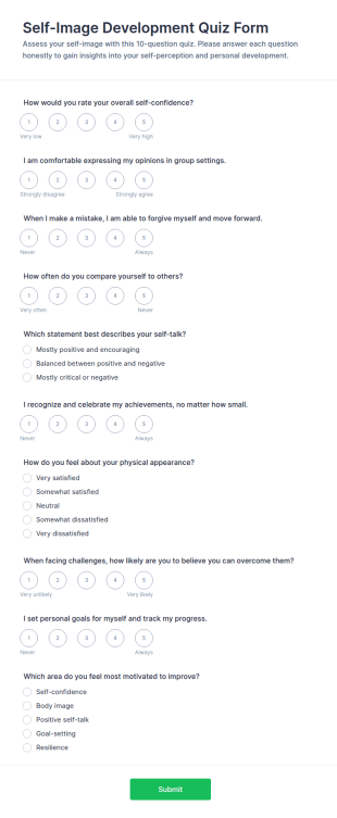 Self Image Development Quiz Form Template