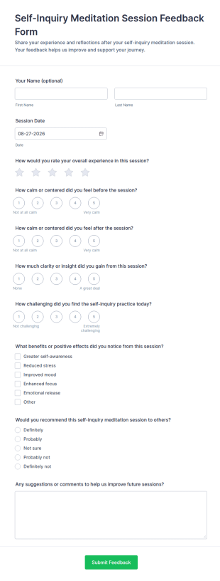 Self Inquiry Meditation Session Feedback Form Template
