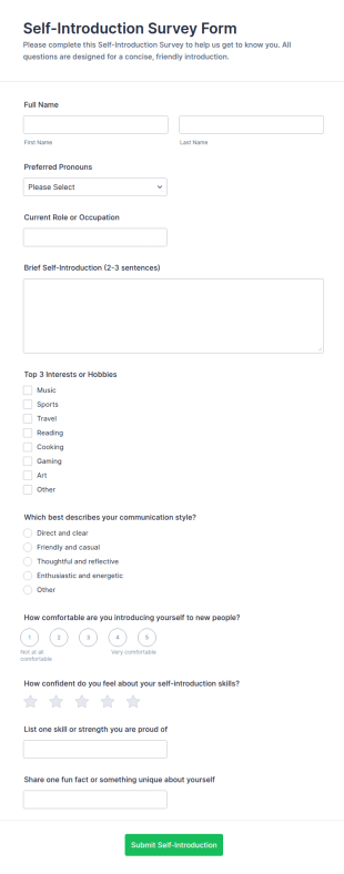 Self Introduction Survey Form Template