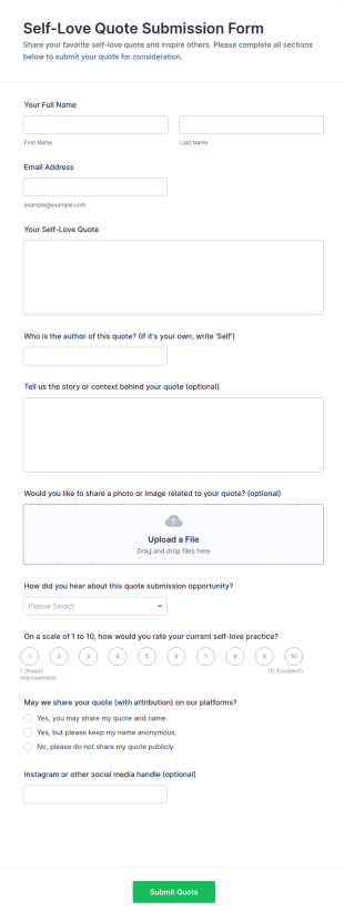 Self Love Quote Submission Form Template