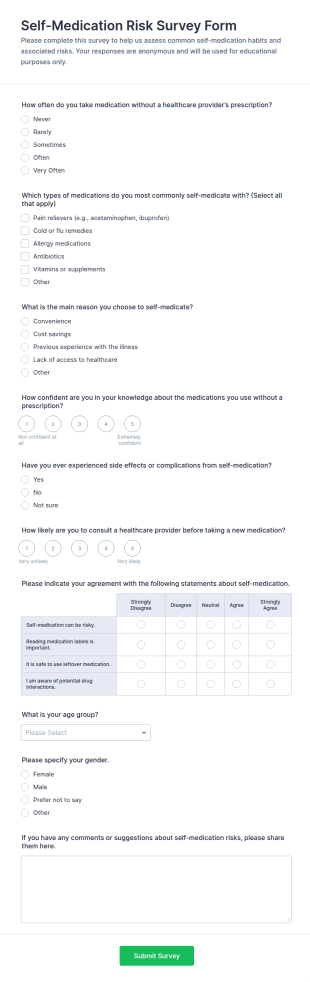 Self Medication Risk Survey Form Template