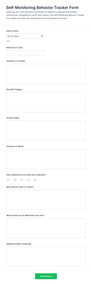 Self Monitoring Behavior Tracker Form Template