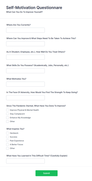 Self Motivation Questionnaire Form Template