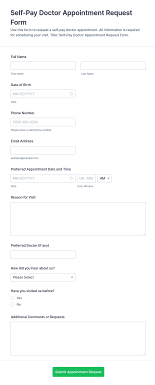 Self Pay Doctor Appointment Request Form Template