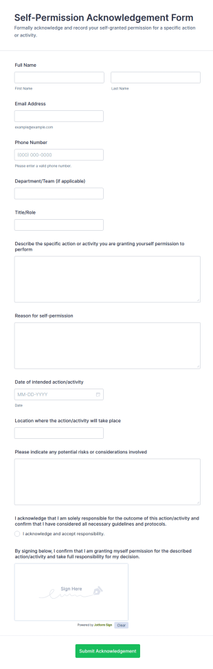 Self Permission Acknowledgement Form Template
