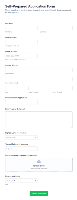 Self Prepared Application Form Template