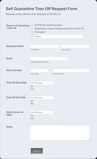 Self Quarantine Time Off Request Form Template