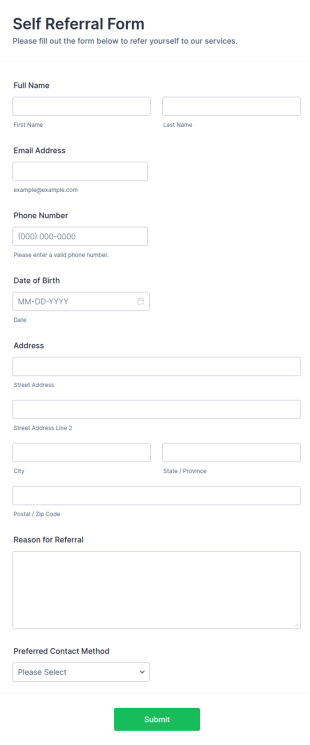 Self Referral Form Template
