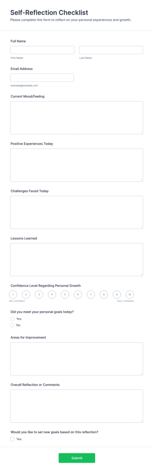 Self Reflection Checklist Form Template